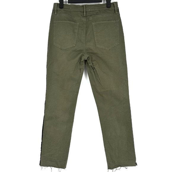Frame Denim Le High Straight Olive Khaki Green Chino Pants Raw Step Hems Size 26 - Picture 5 of 10